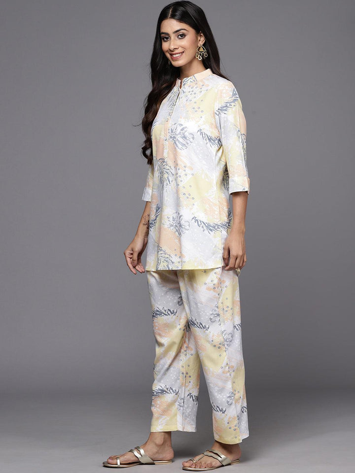 Off White Printed Rayon Co-Ords - ShopLibas