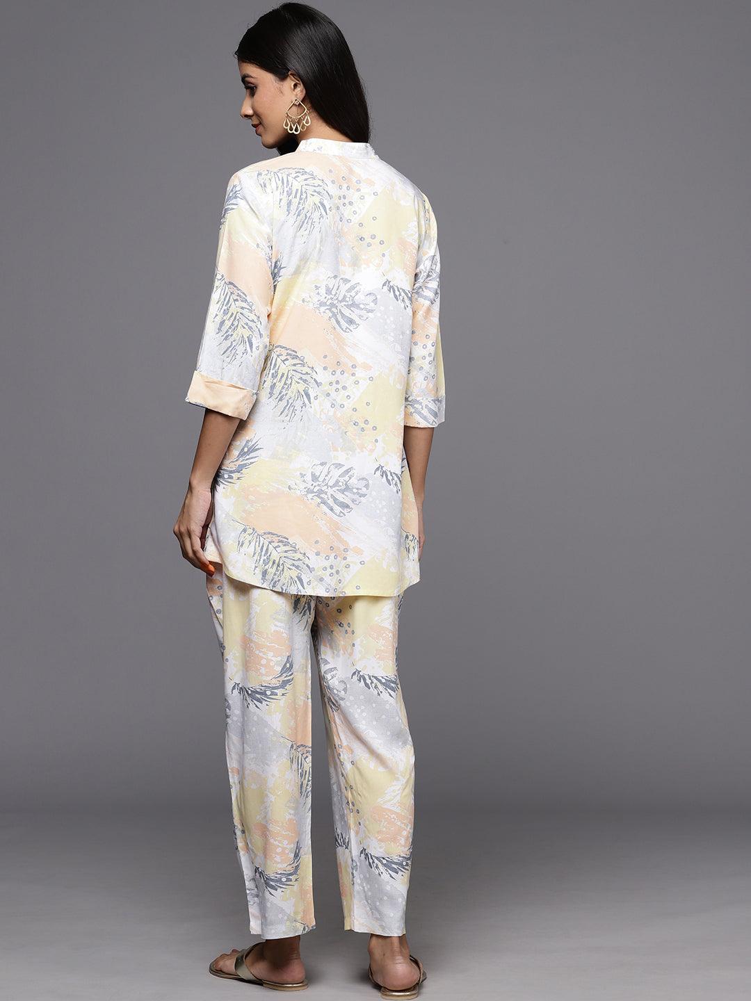 Off White Printed Rayon Co-Ords - ShopLibas