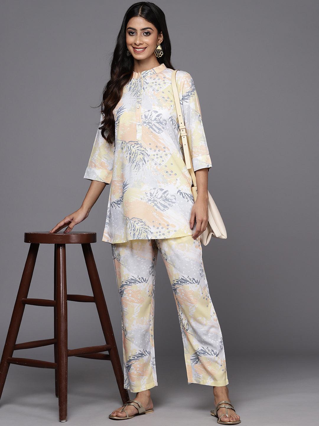 Off White Printed Rayon Co-Ords - ShopLibas