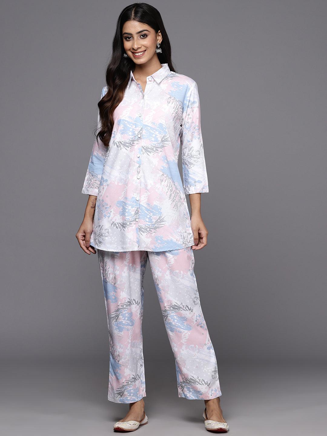 Off White Printed Rayon Co-Ords - ShopLibas