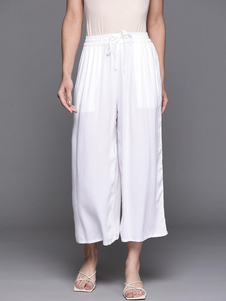 White Solid Rayon Palazzos - ShopLibas