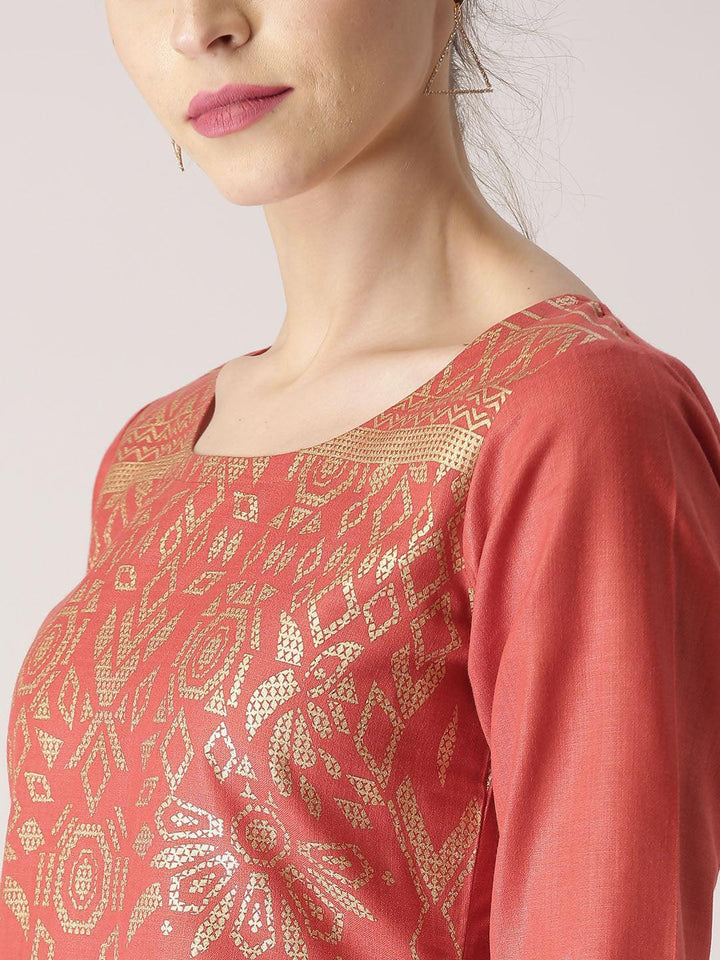 Red Printed Cotton Kurta Set - ShopLibas