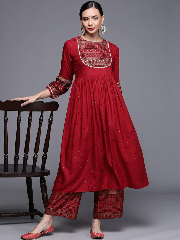 Maroon Printed Rayon Kurta - ShopLibas