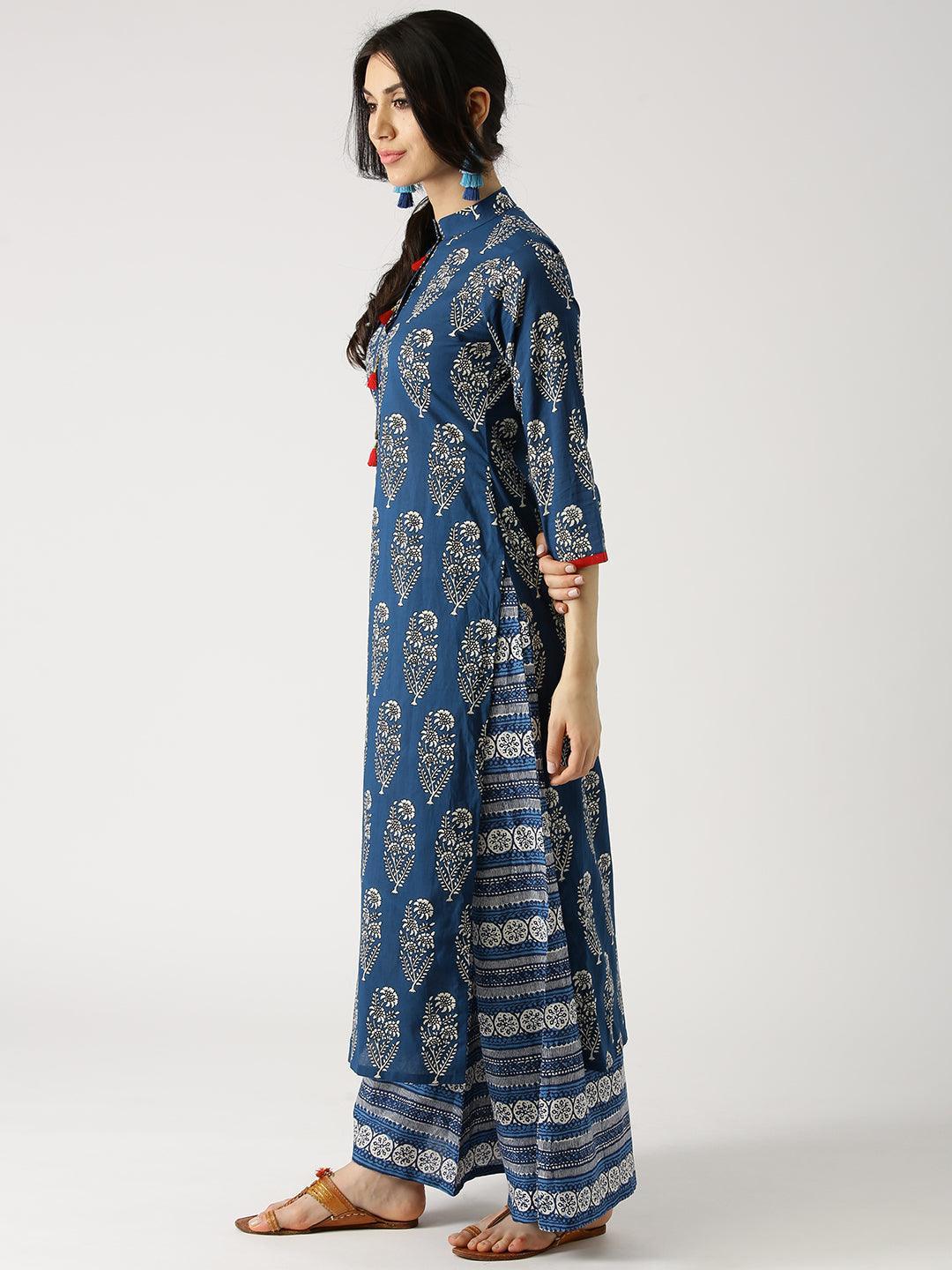 Blue Printed Cotton Kurta Set - ShopLibas