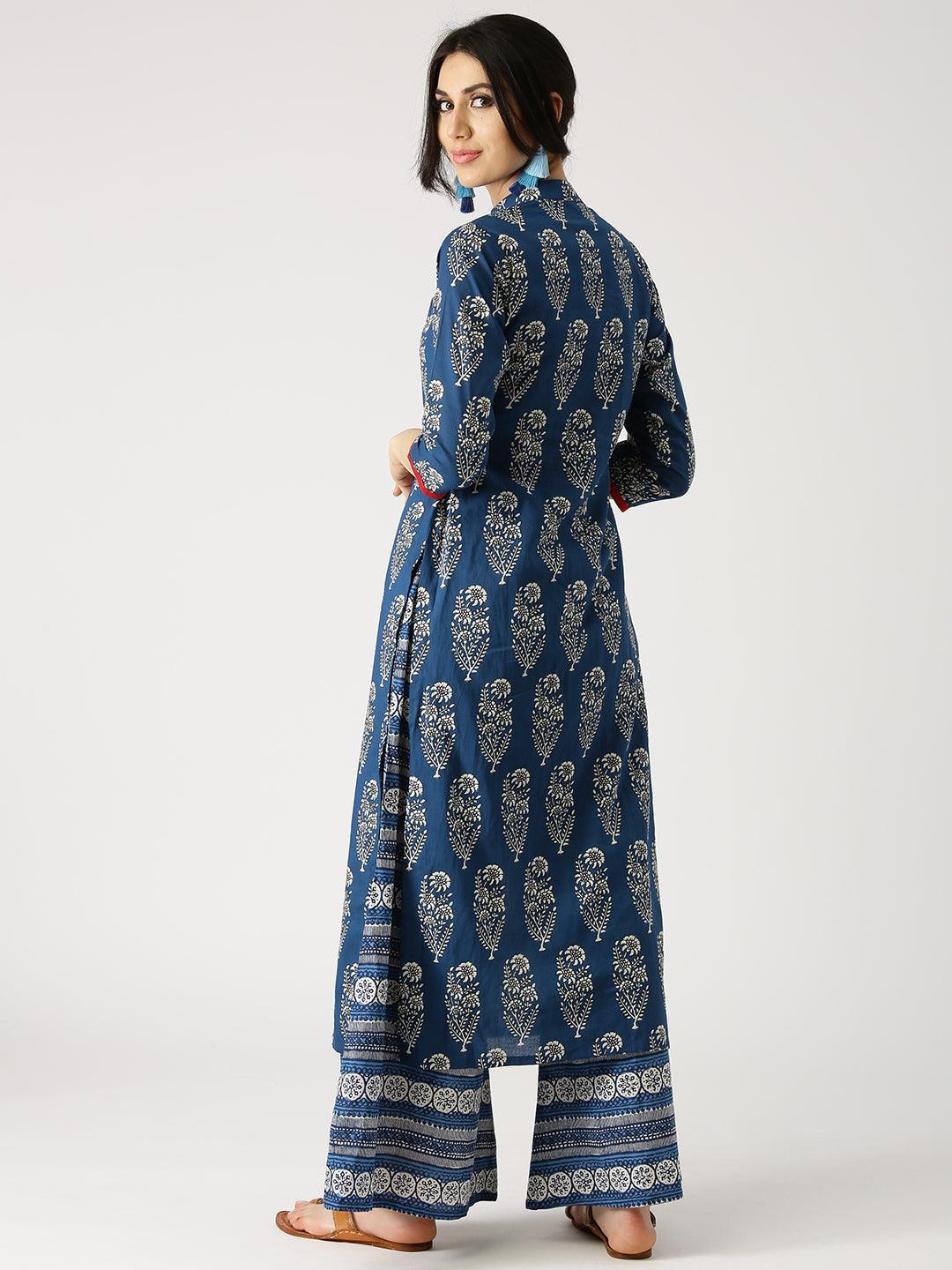 Blue Printed Cotton Kurta Set - ShopLibas