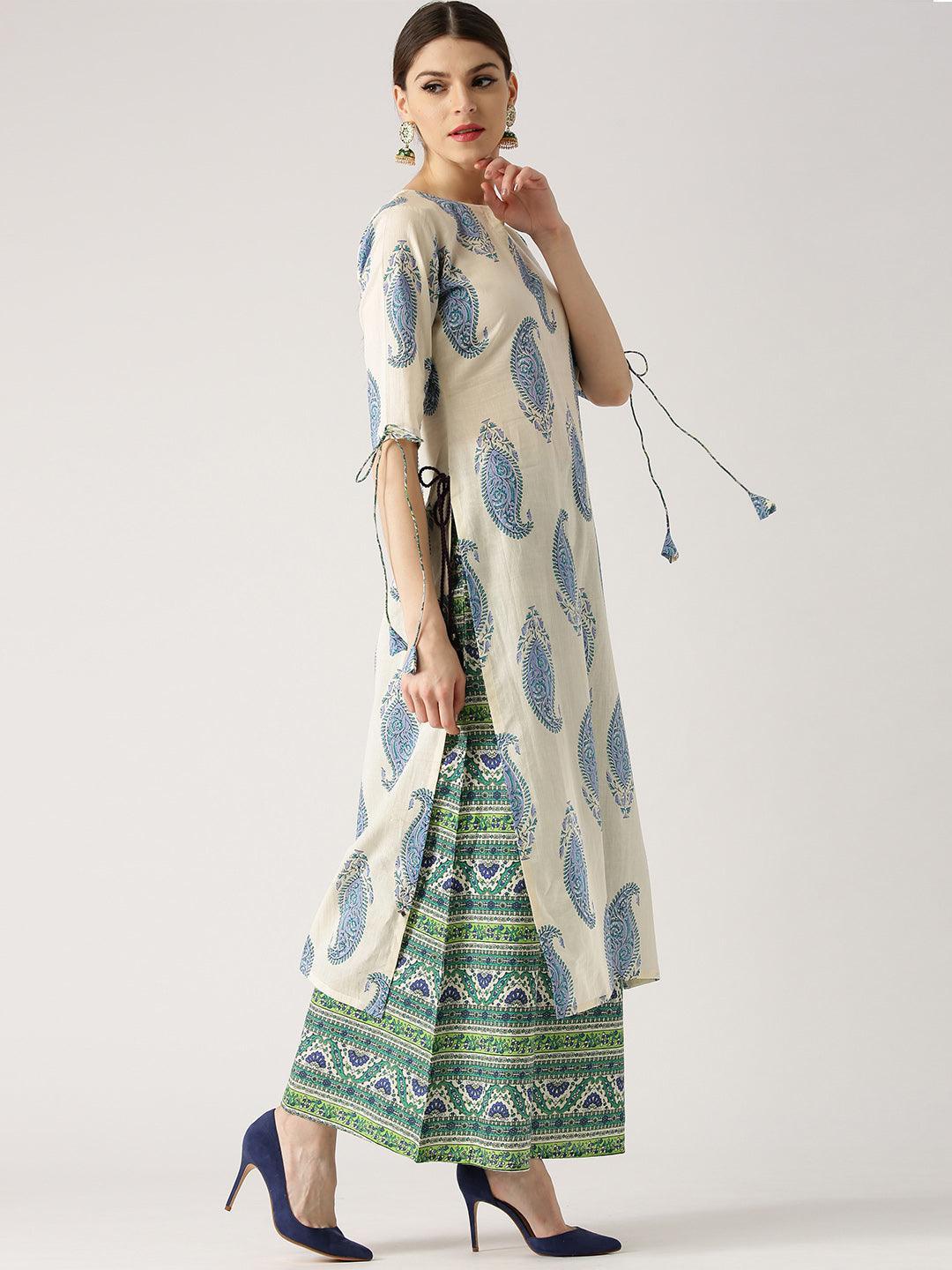 Blue Printed Cotton Kurta Set