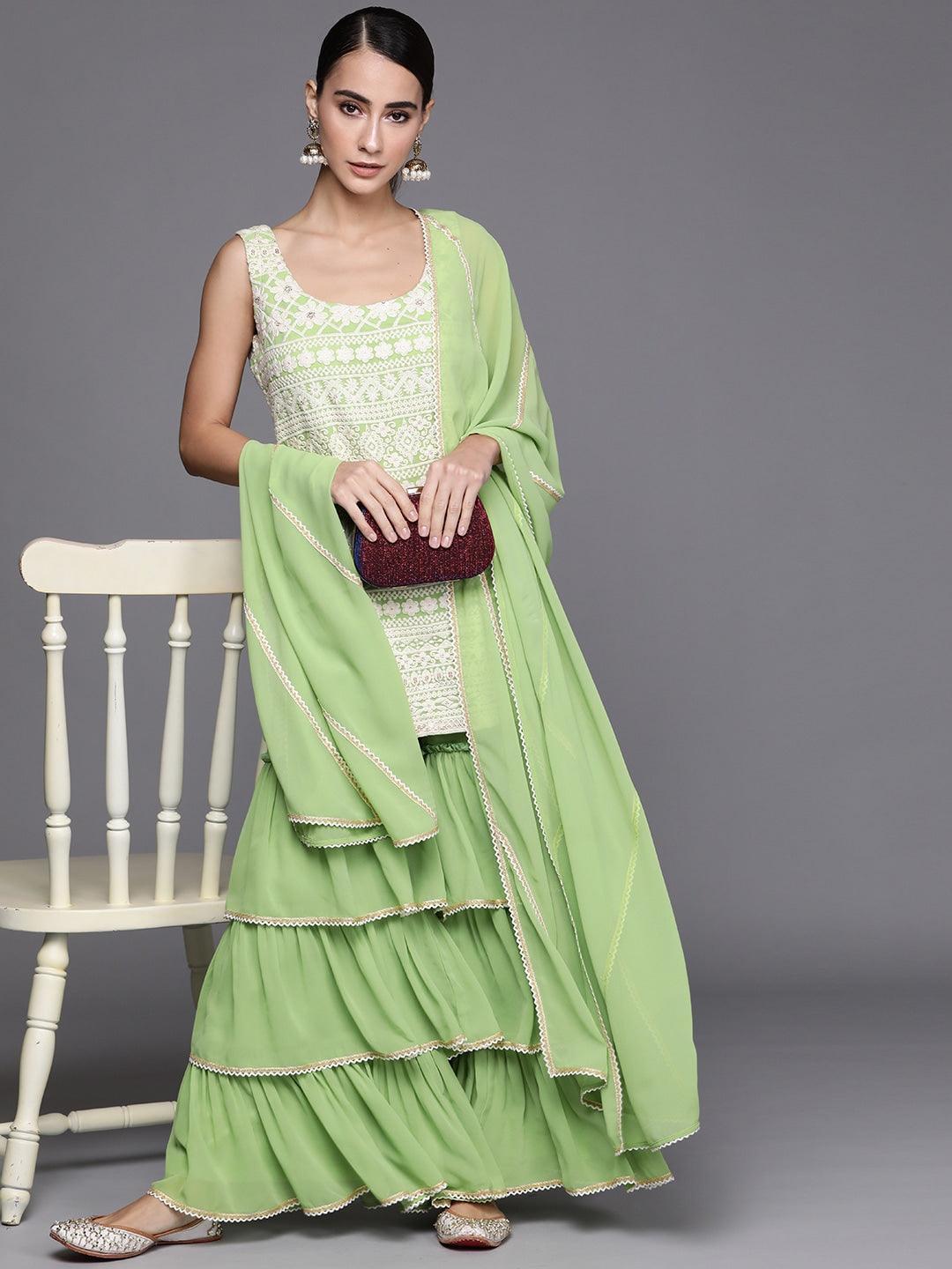 Green Embroidered Georgette Suit Set