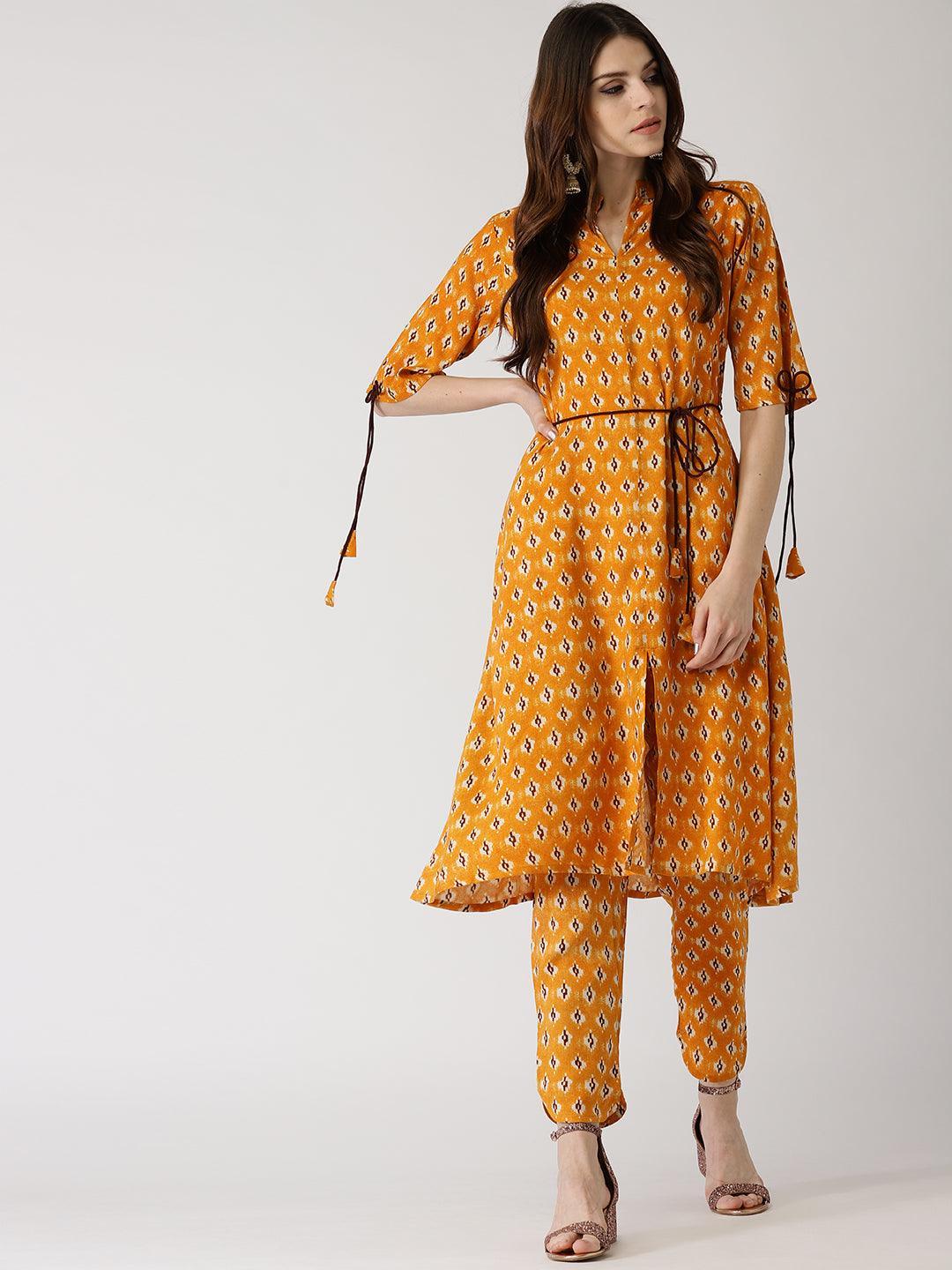 Yellow Printed Rayon Kurta Set - ShopLibas