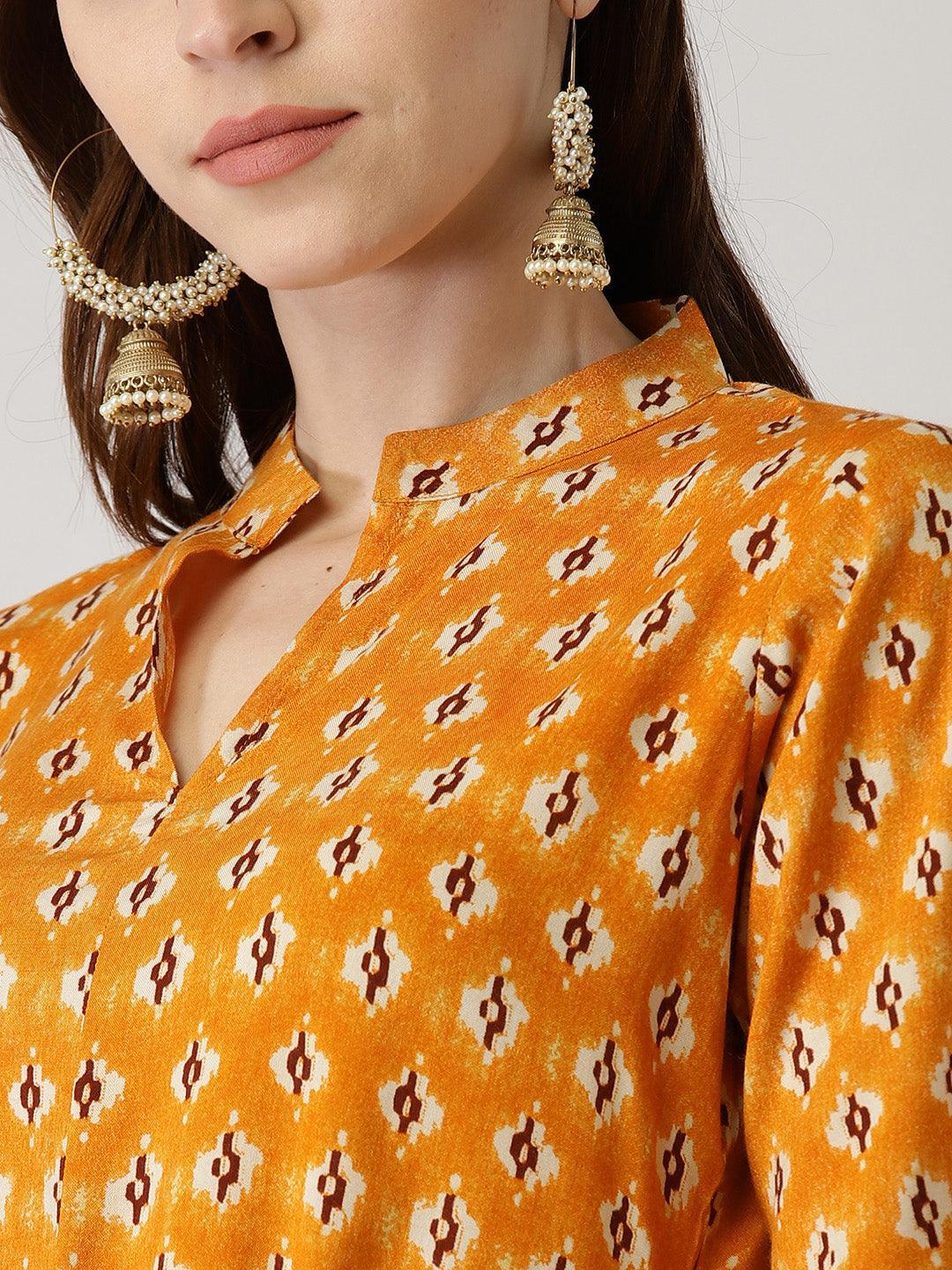 Yellow Printed Rayon Kurta Set - ShopLibas