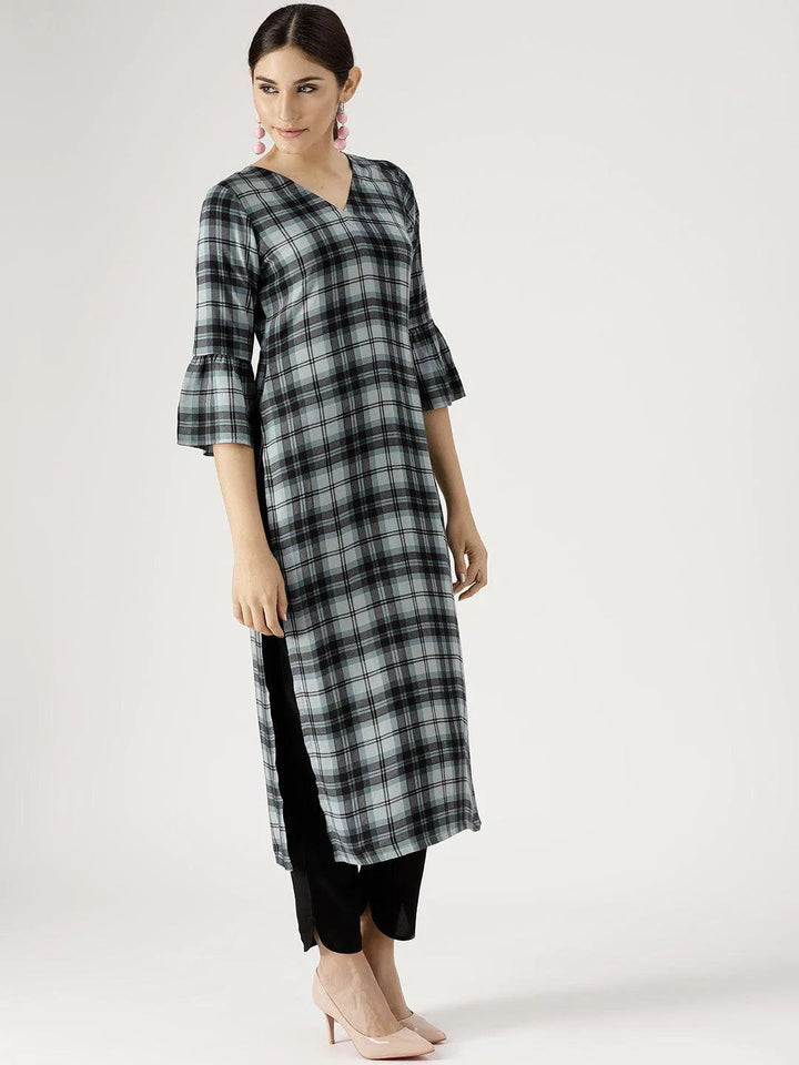 Grey Checkered Rayon Kurta Set - ShopLibas