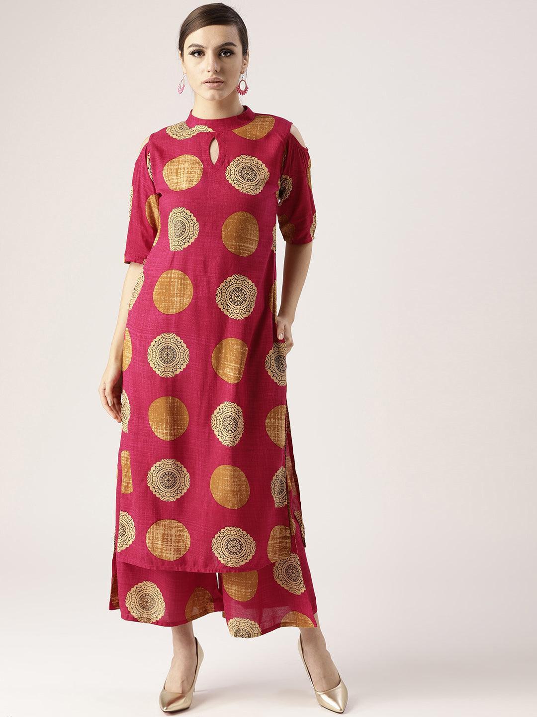 Pink Printed Rayon Kurta Set