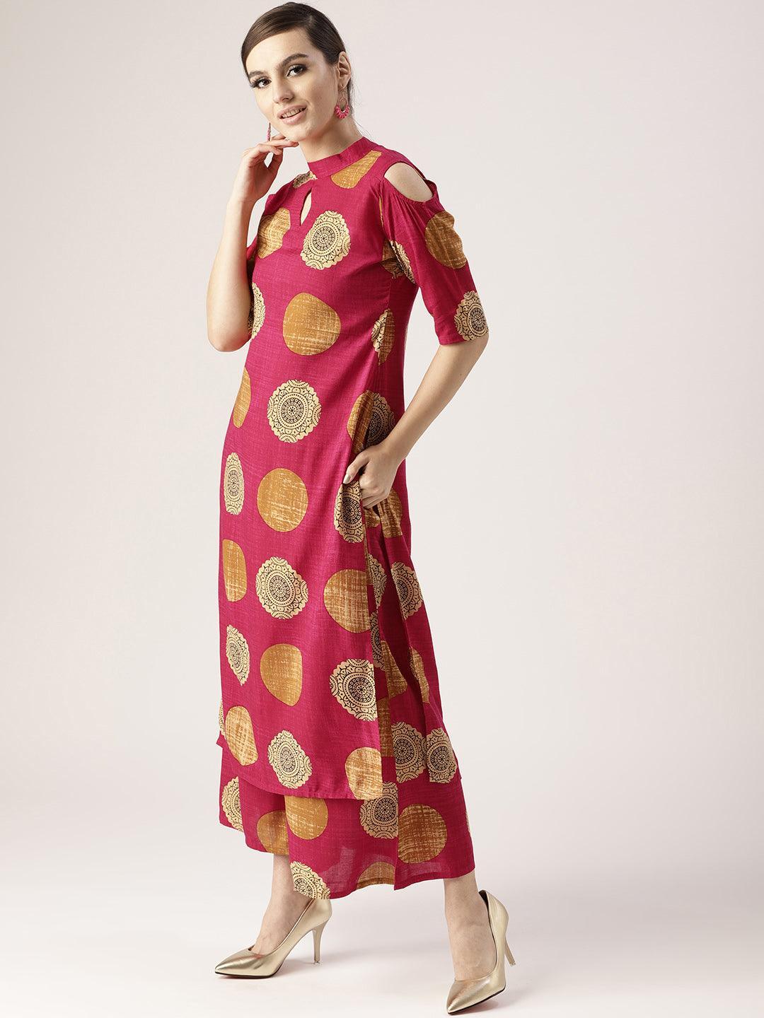 Pink Printed Rayon Kurta Set