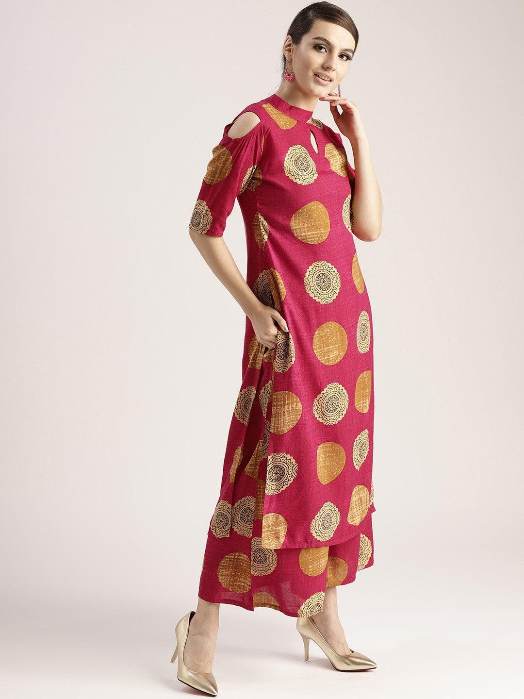 Pink Printed Rayon Kurta Set