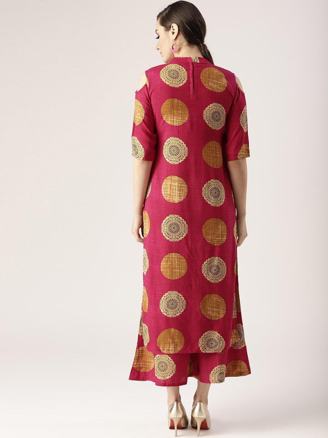 Pink Printed Rayon Kurta Set