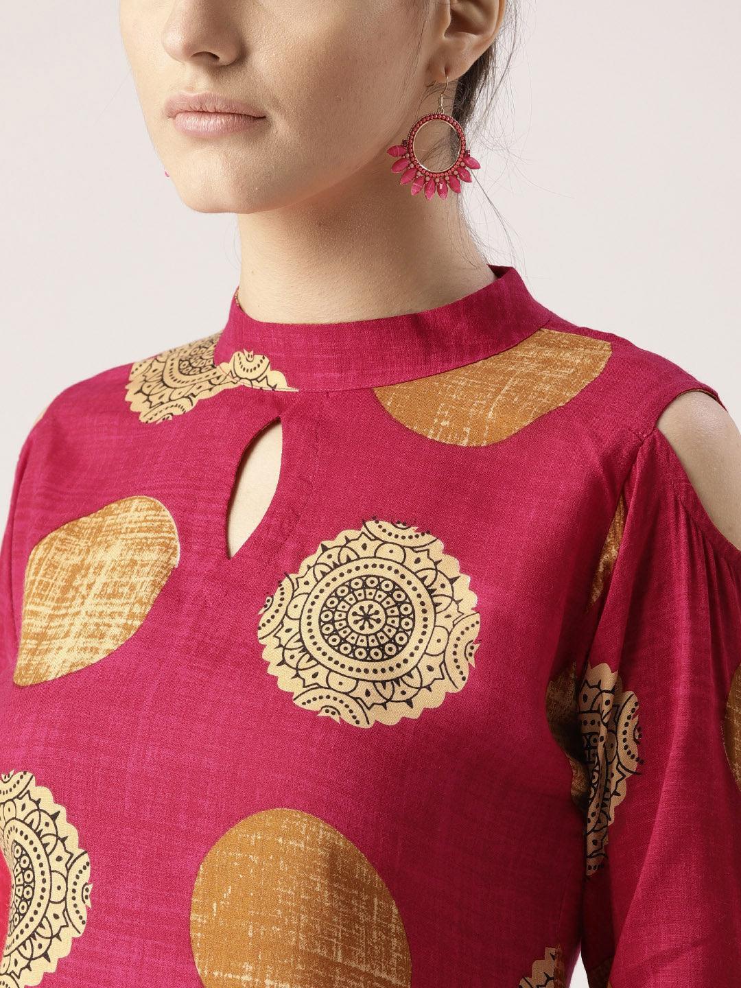 Pink Printed Rayon Kurta Set