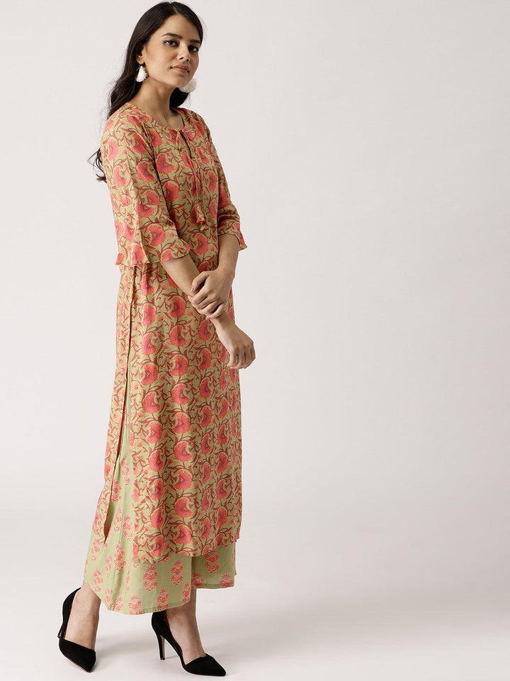 Green Printed Rayon Kurta Set - ShopLibas