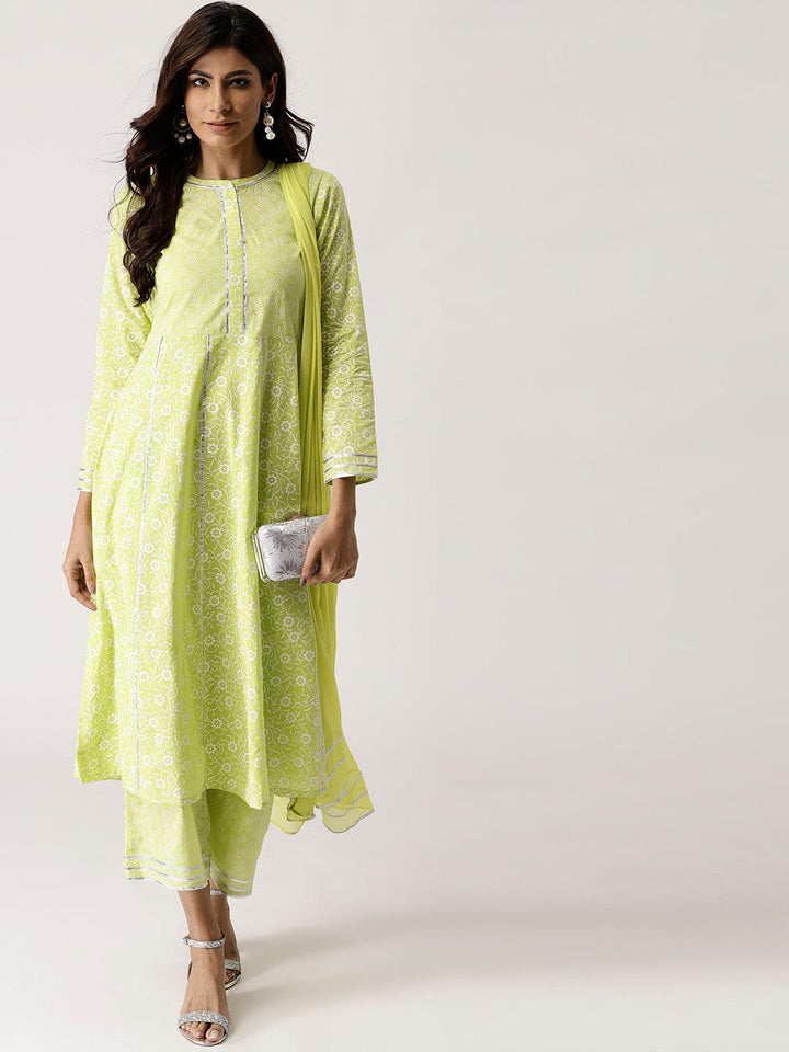 Green Printed Cotton Suit Set - ShopLibas