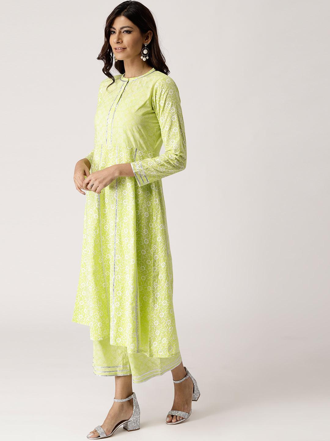 Green Printed Cotton Suit Set