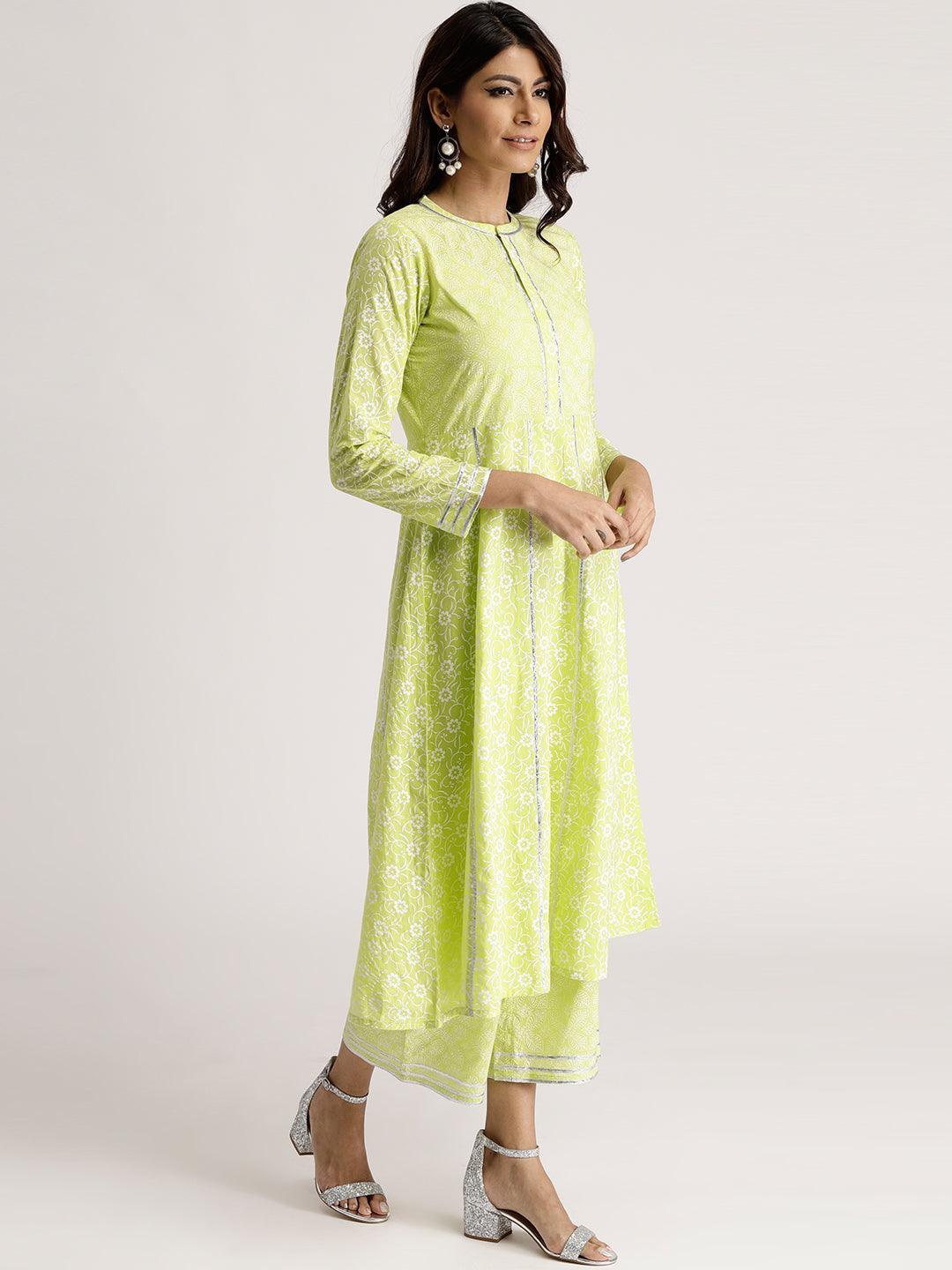 Green Printed Cotton Suit Set