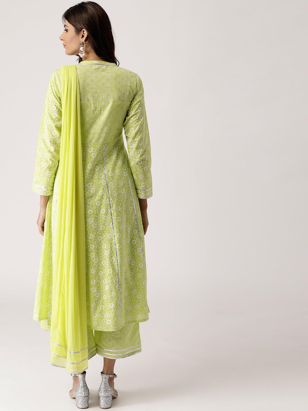 Green Printed Cotton Suit Set