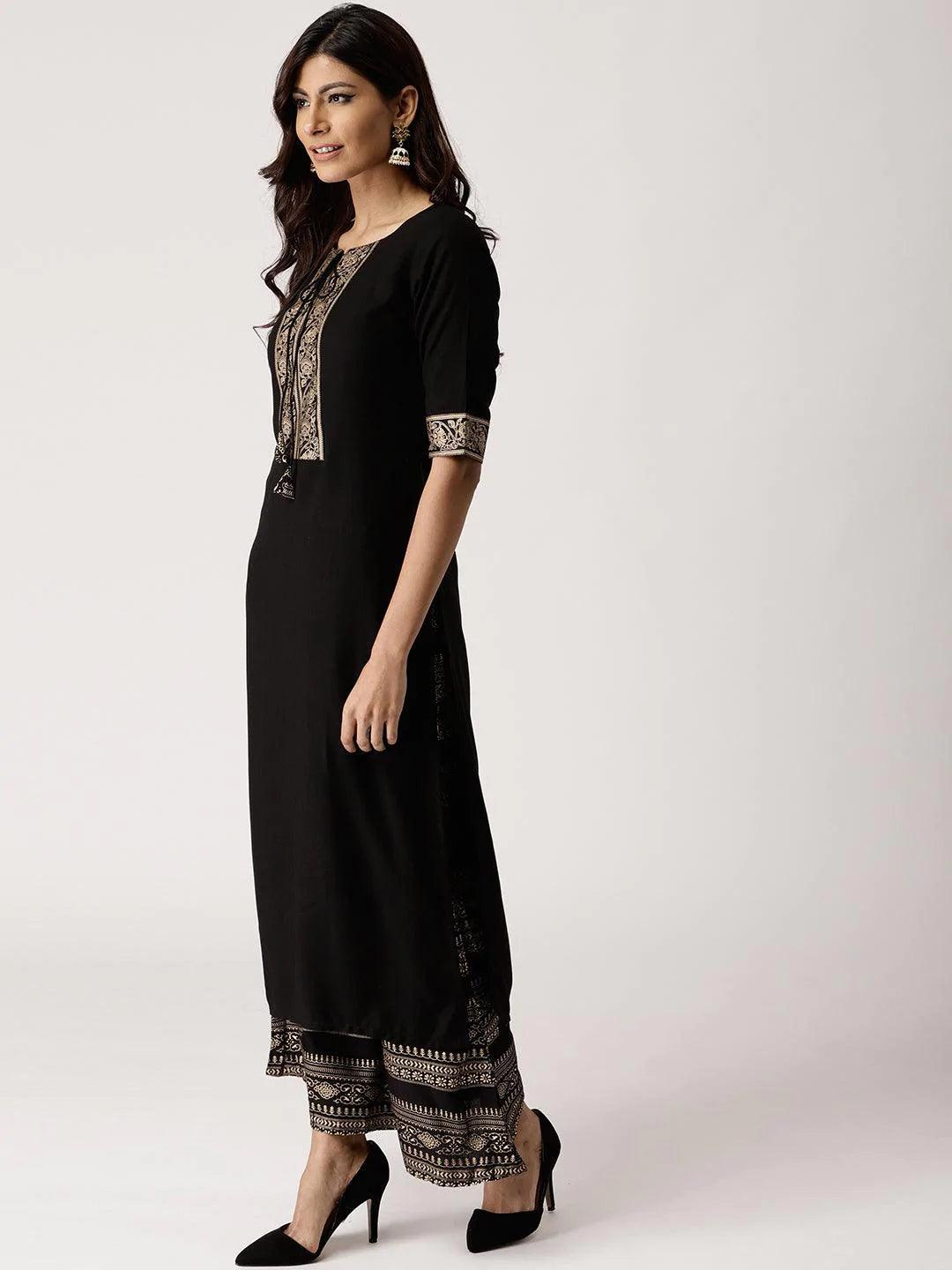 Black Solid Rayon Kurta Set