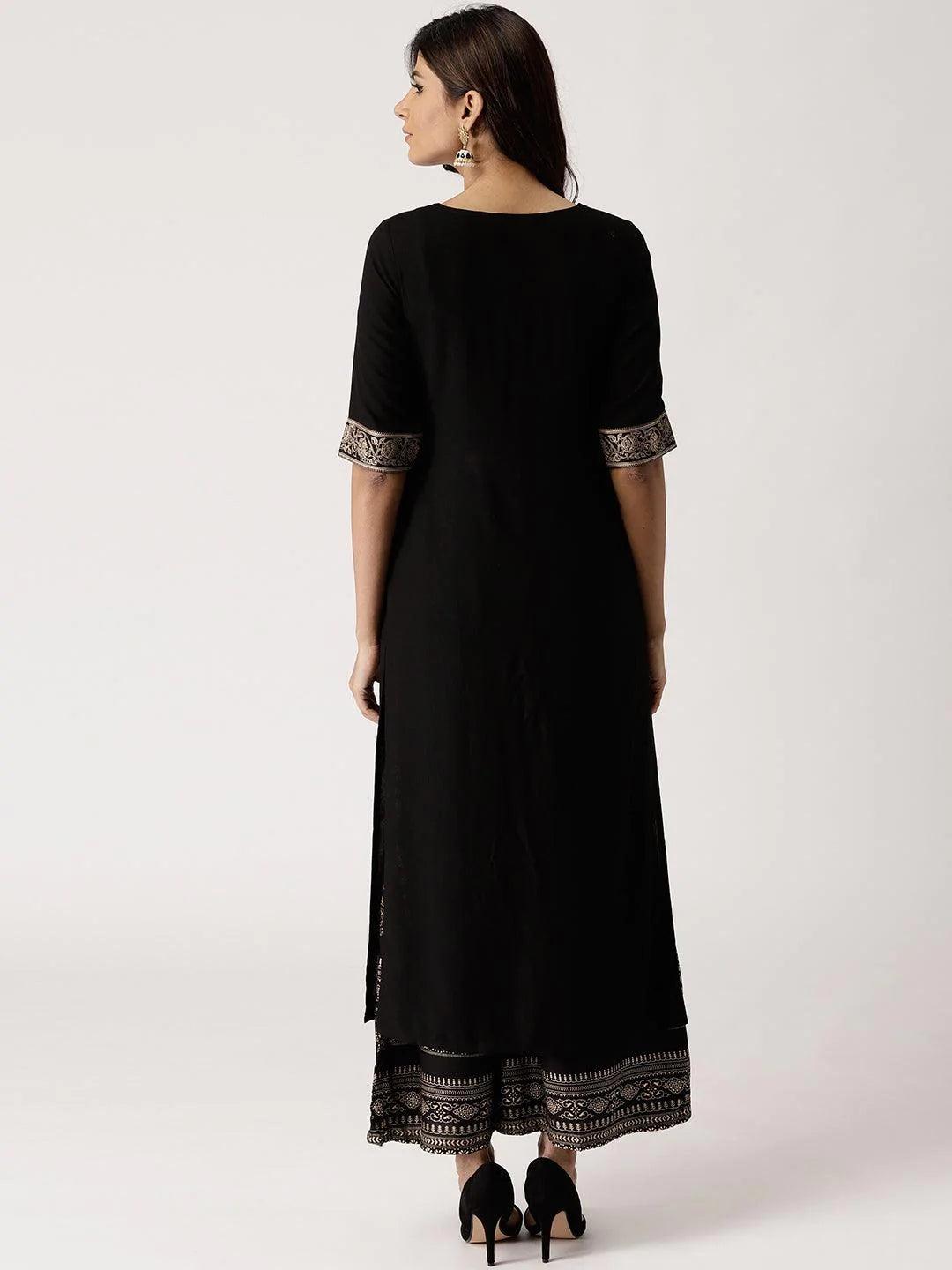 Black Solid Rayon Kurta Set