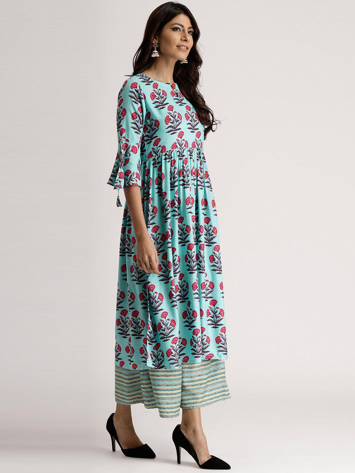 Blue Printed Rayon Kurta Set - ShopLibas