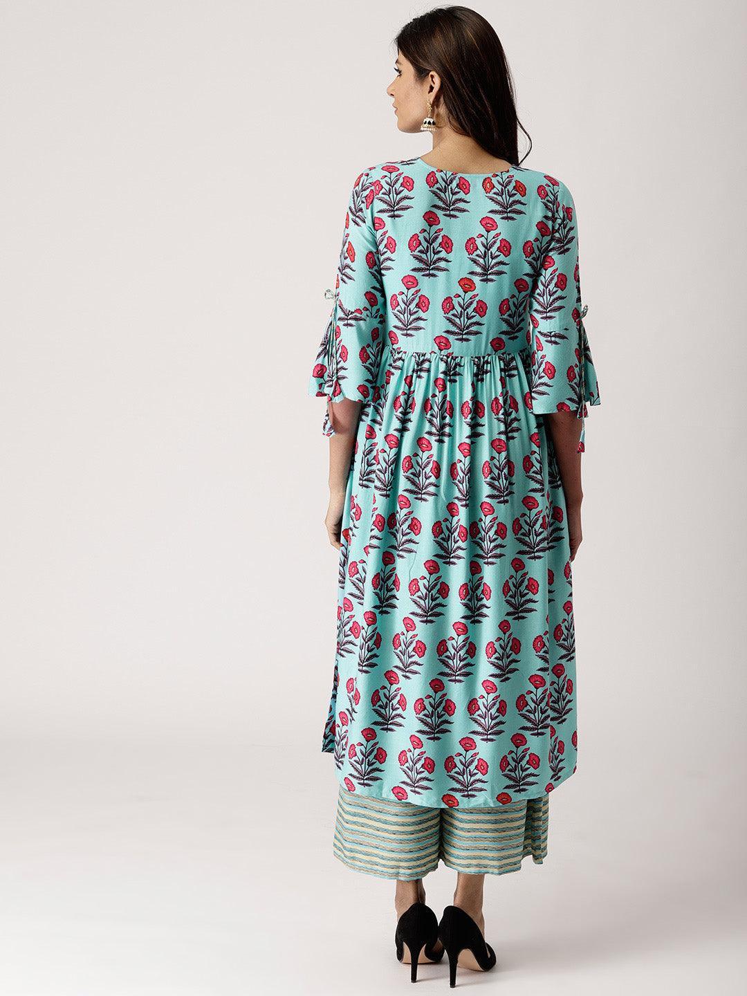 Blue Printed Rayon Kurta Set