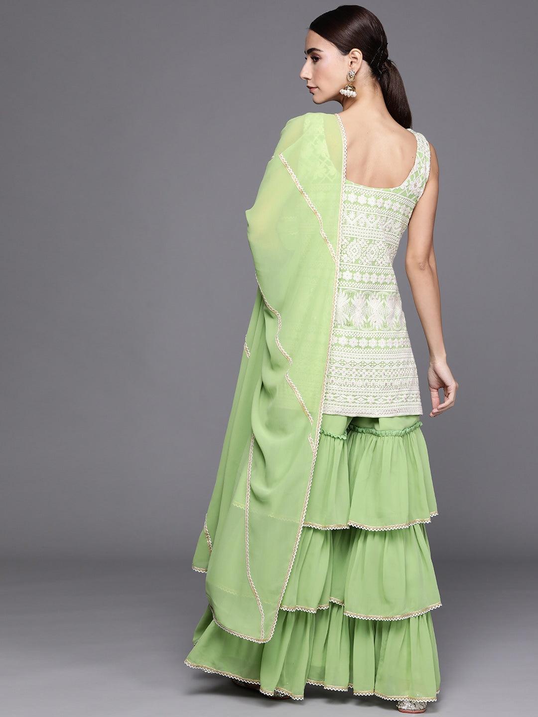 Green Embroidered Georgette Suit Set