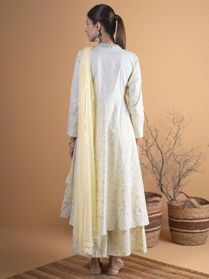 Pastel Yellow Printed Cotton Suit Set - ShopLibas