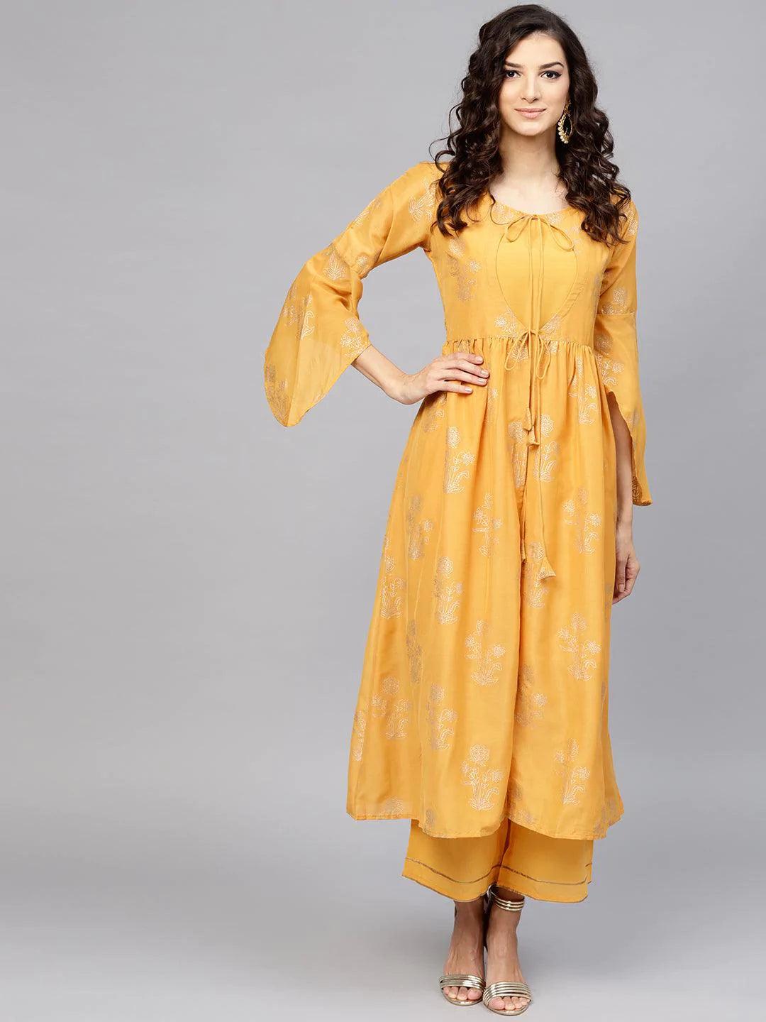 Yellow Printed Muslin Kurta Set - ShopLibas