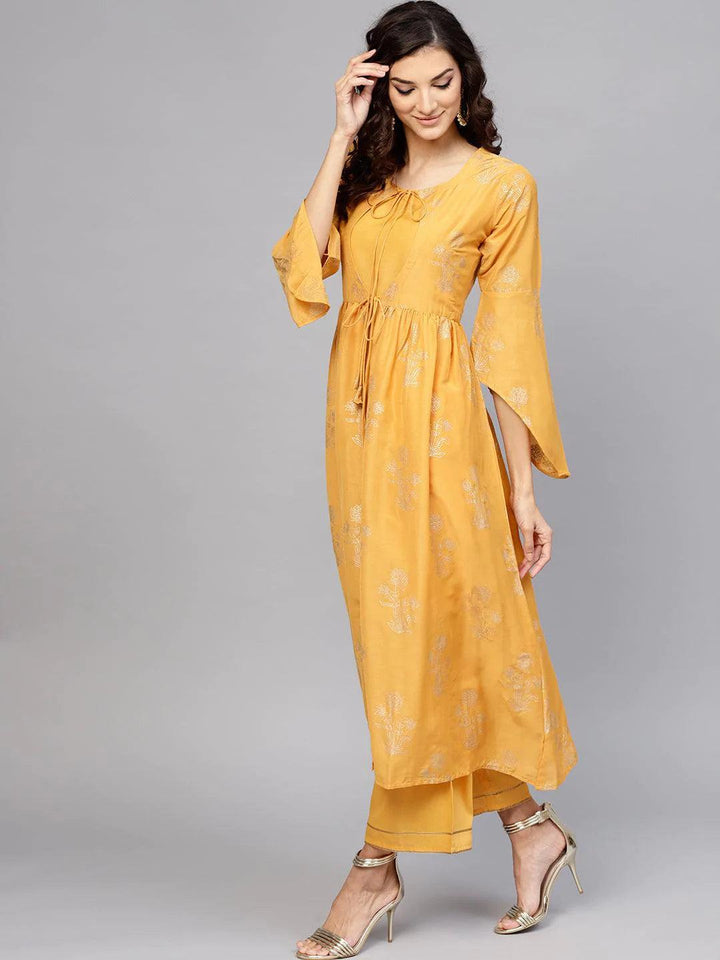 Yellow Printed Muslin Kurta Set - ShopLibas