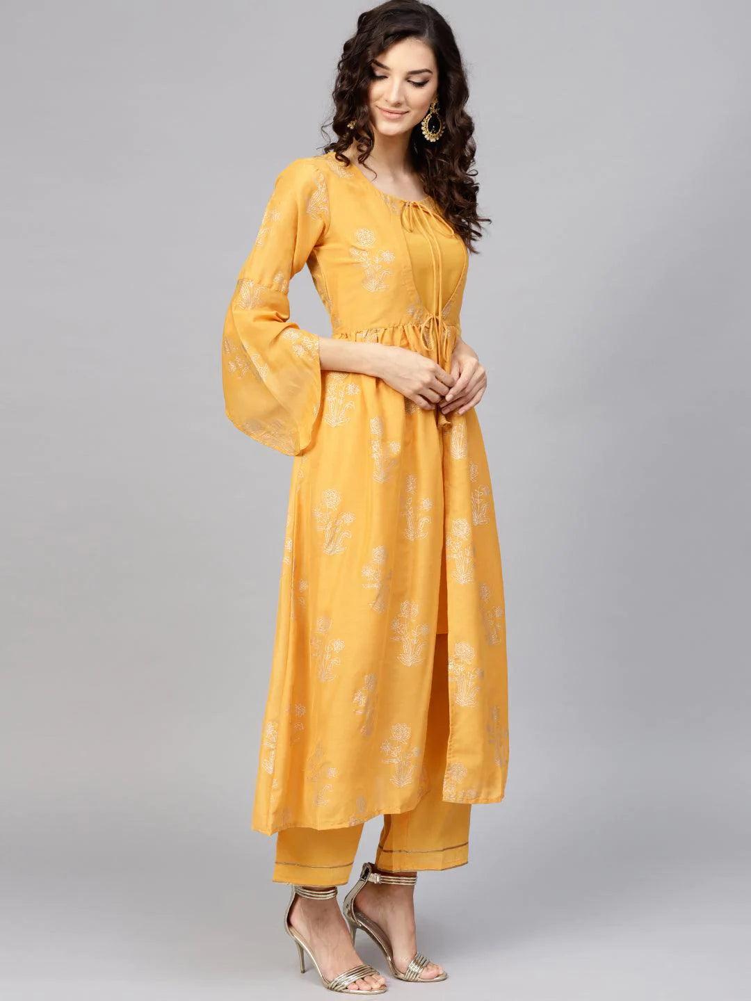 Yellow Printed Muslin Kurta Set - ShopLibas