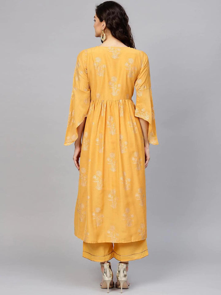 Yellow Printed Muslin Kurta Set - ShopLibas