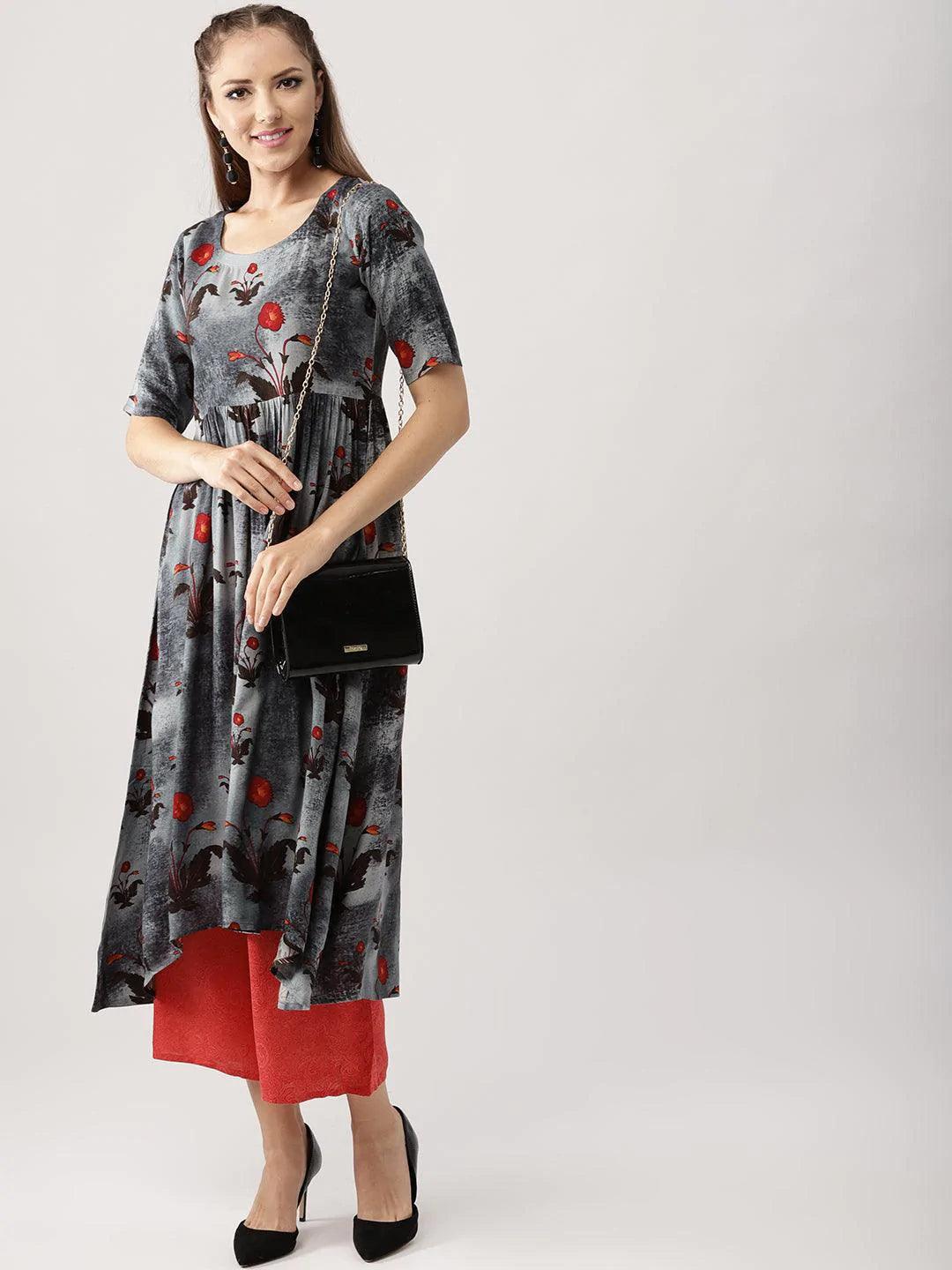 Multicoloured Printed Rayon Kurta Set