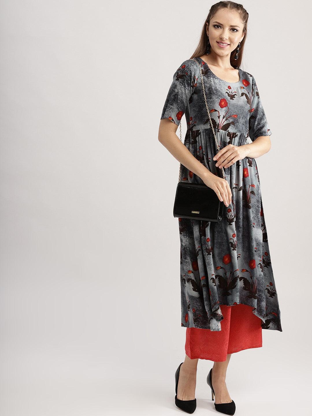 Multicoloured Printed Rayon Kurta Set