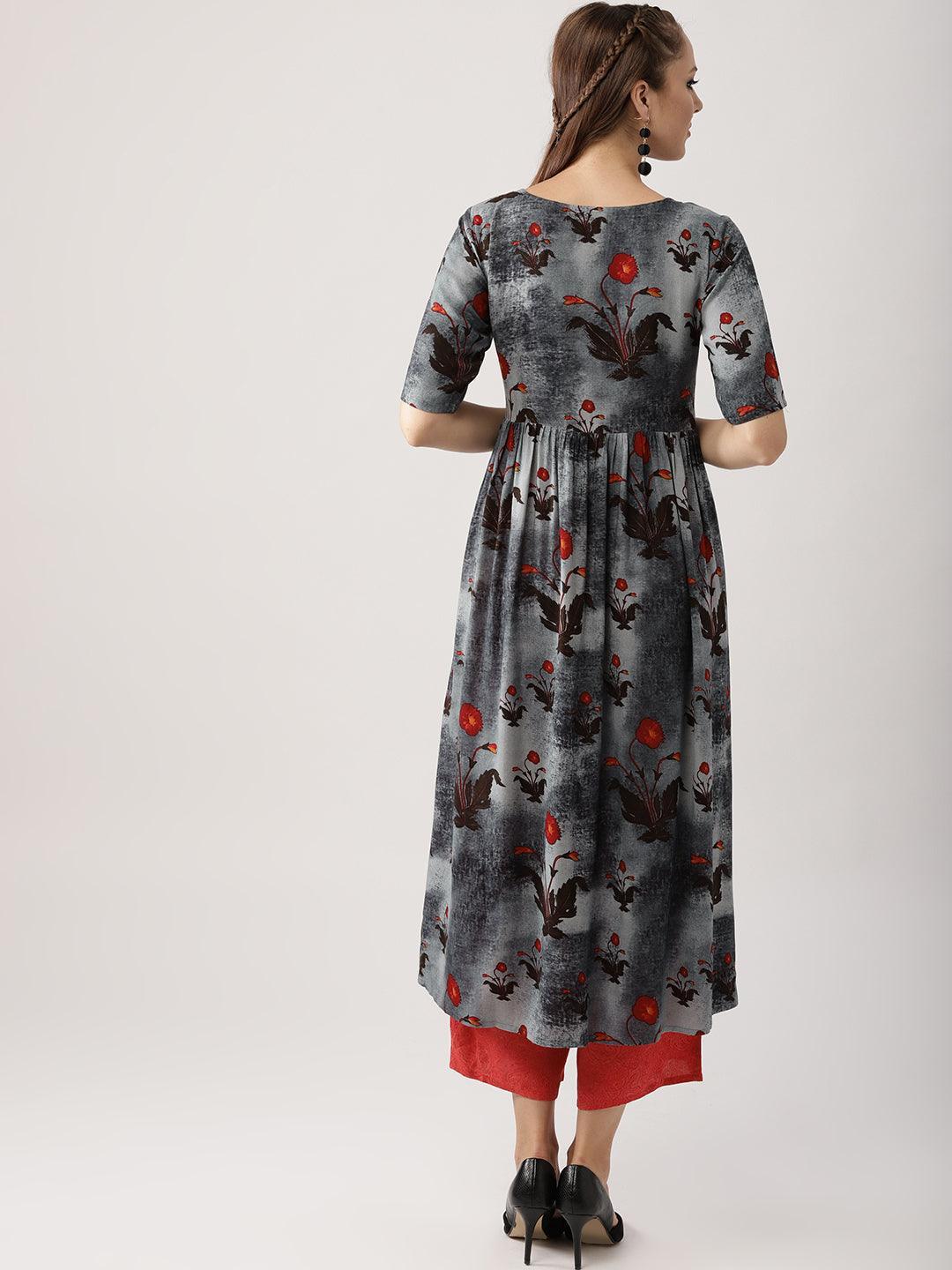 Multicoloured Printed Rayon Kurta Set