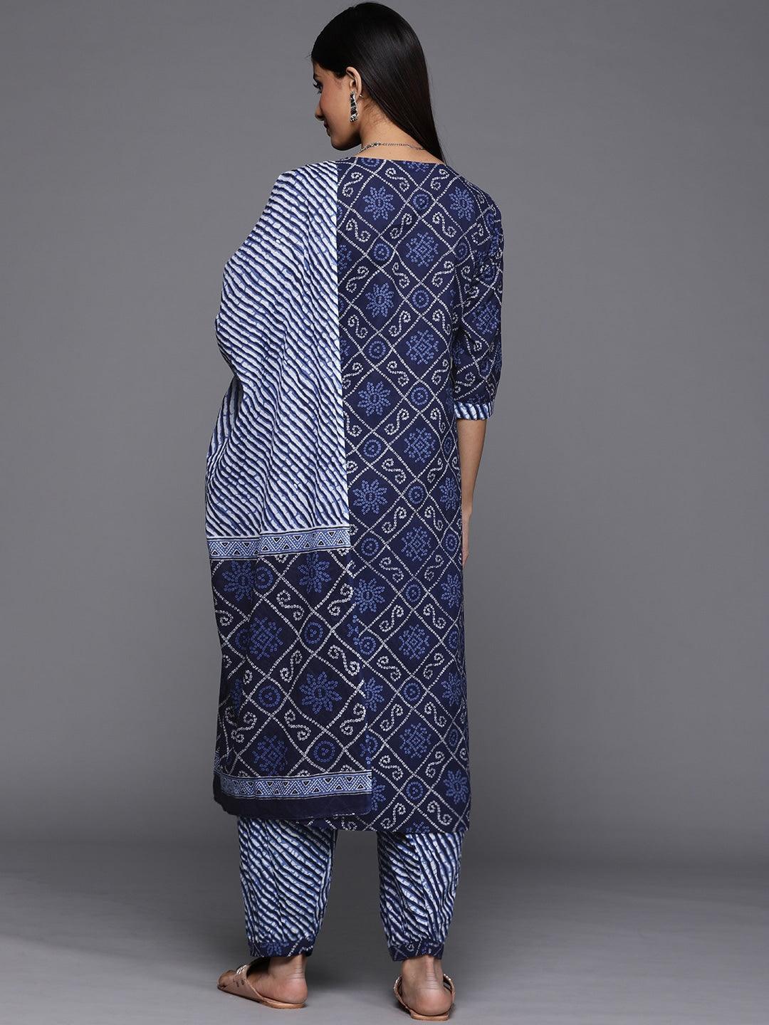 Blue Printed Cotton Suit Set