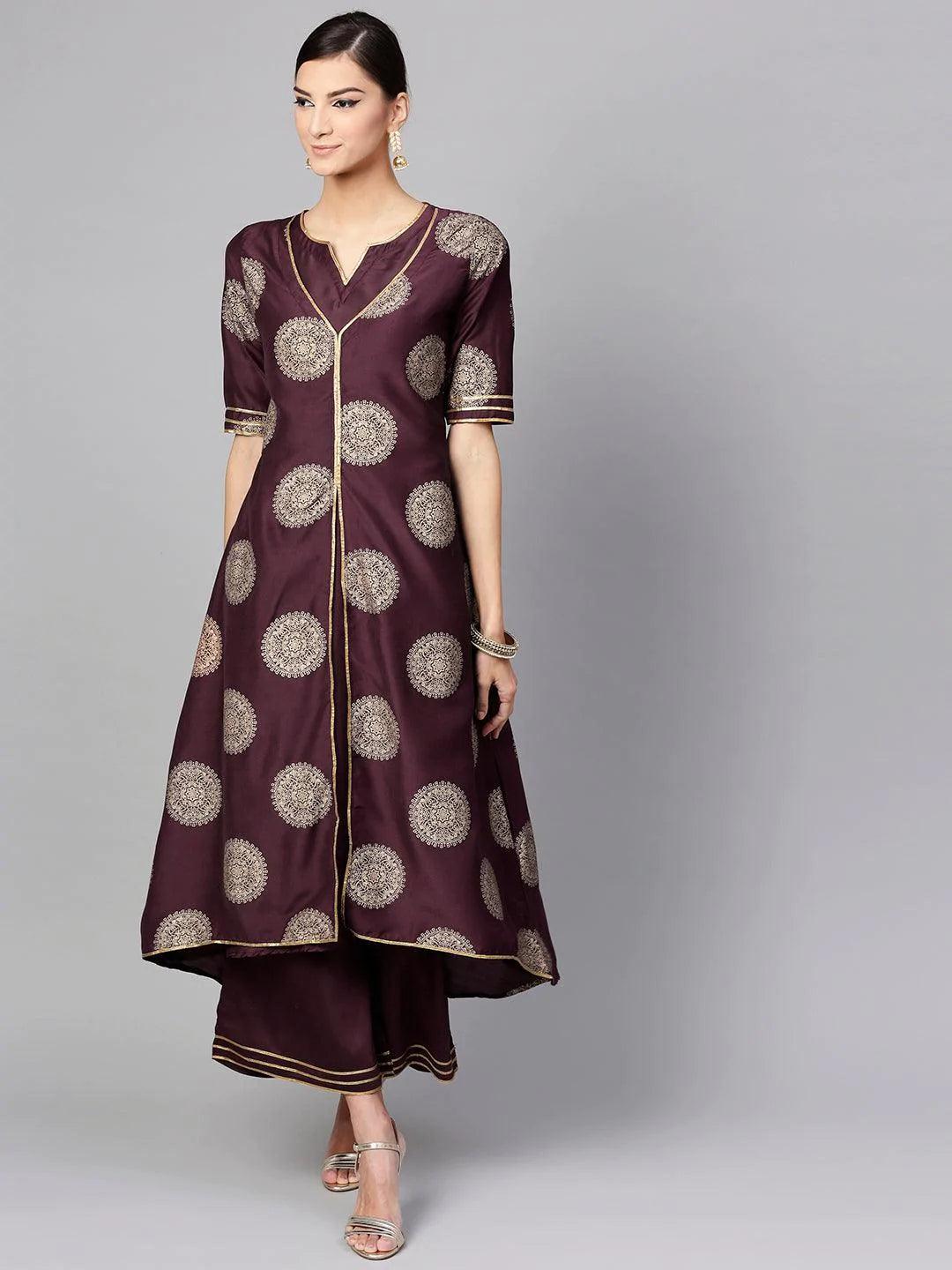 Purple Printed Silk Kurta Set - ShopLibas