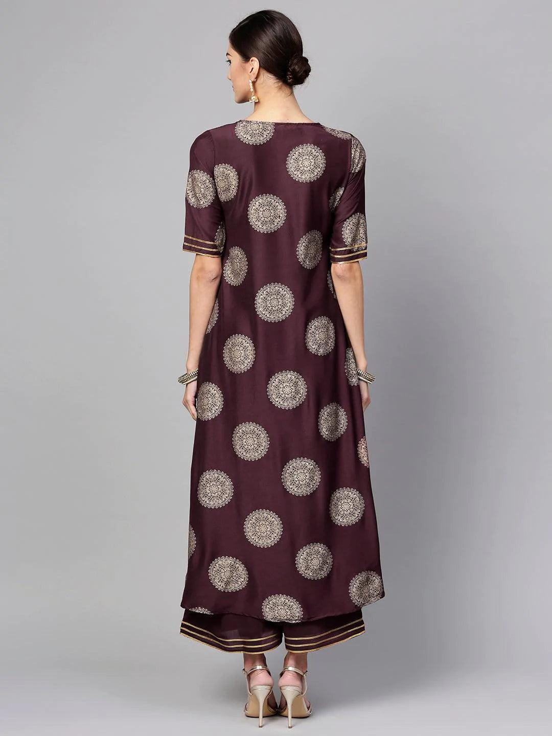 Purple Printed Silk Kurta Set - ShopLibas