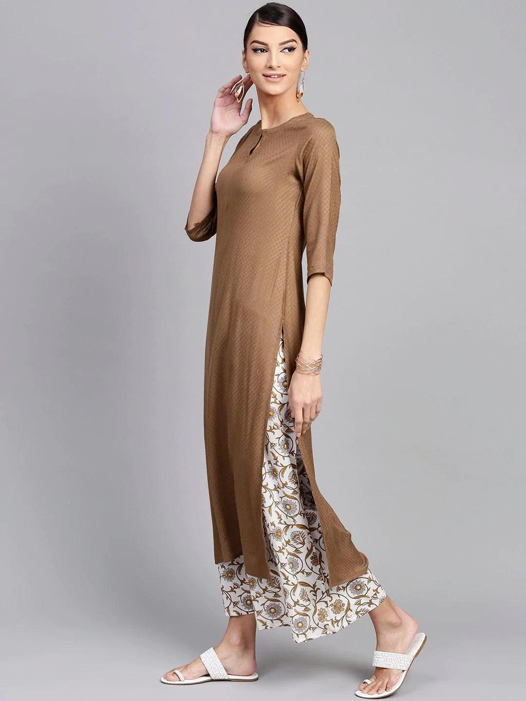 Brown Solid Rayon Suit Set - ShopLibas