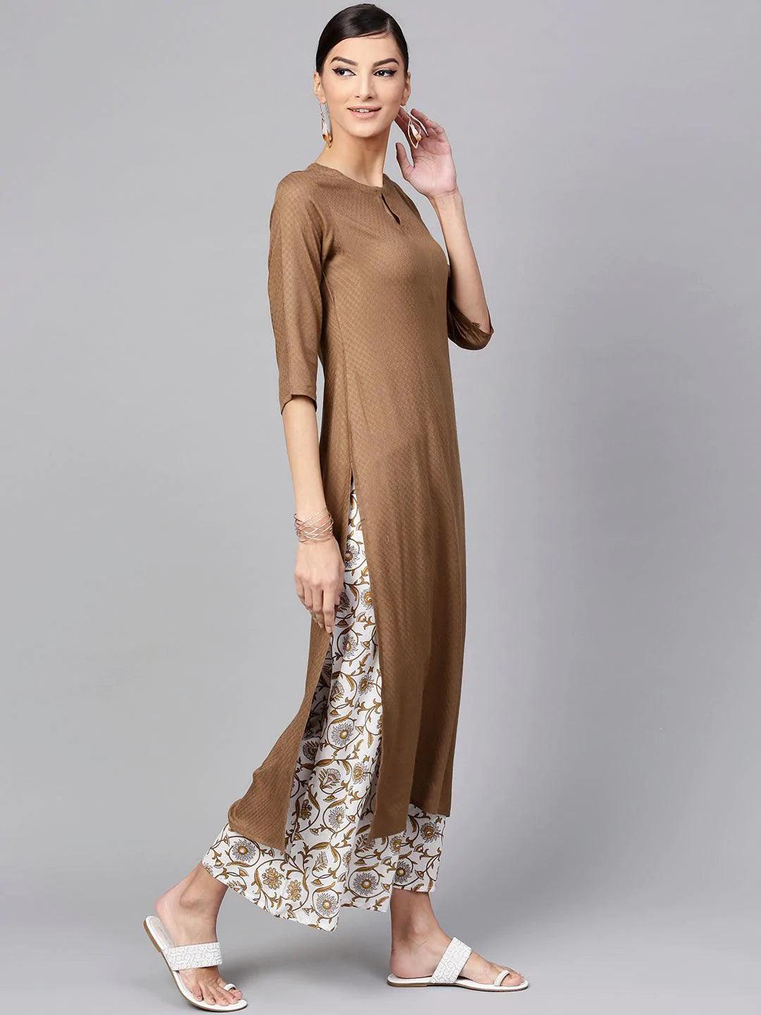 Brown Solid Rayon Suit Set - ShopLibas