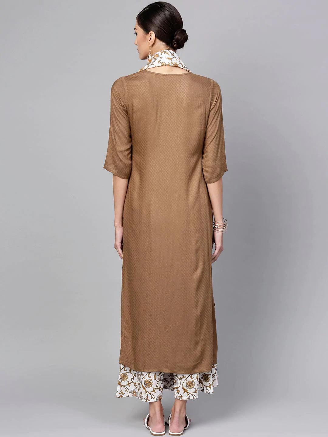 Brown Solid Rayon Suit Set - ShopLibas