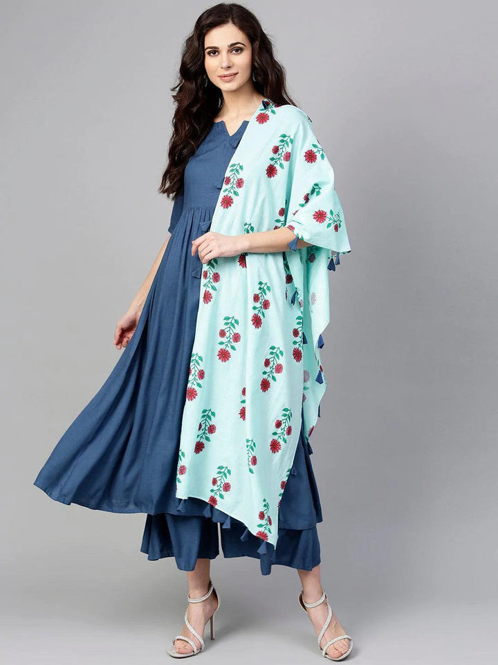 Blue Solid Rayon Suit Set - ShopLibas