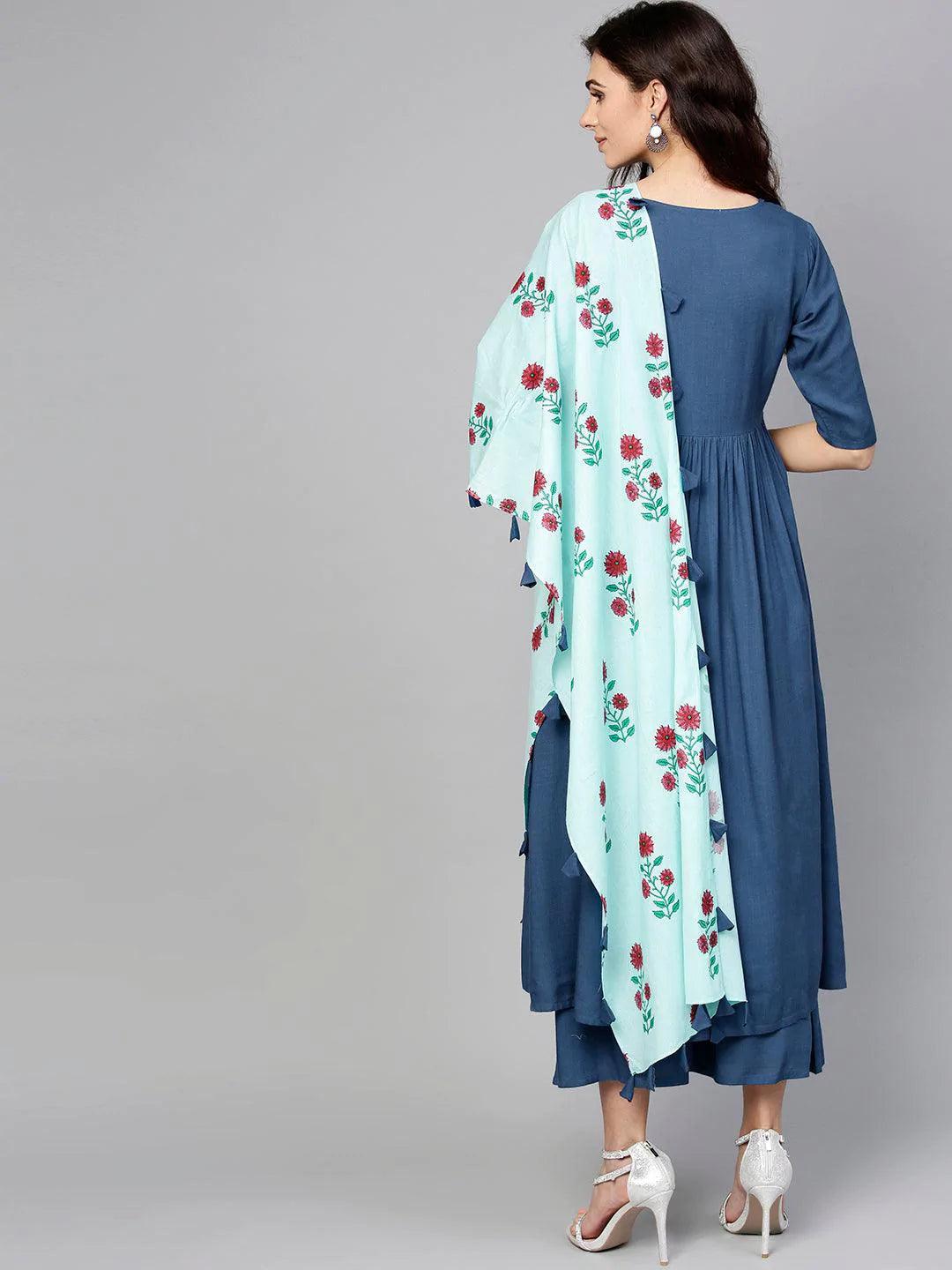 Blue Solid Rayon Suit Set - ShopLibas