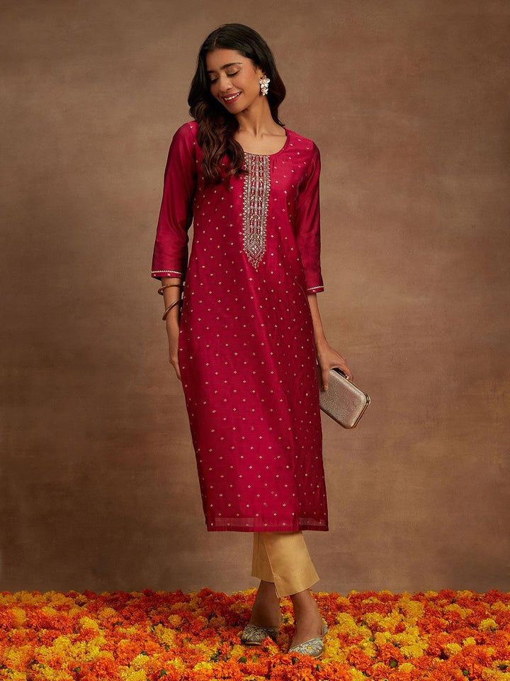 Fuchsia Chanderi Silk Woven Design Kurta - ShopLibas