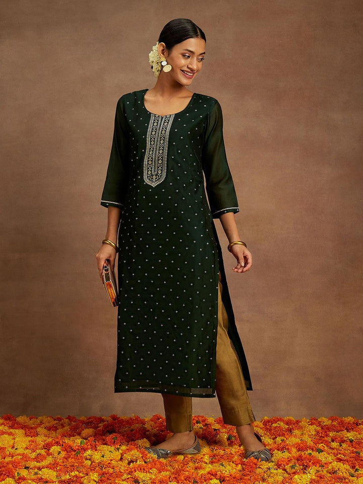 Green Chanderi Silk Woven Design Kurta - ShopLibas