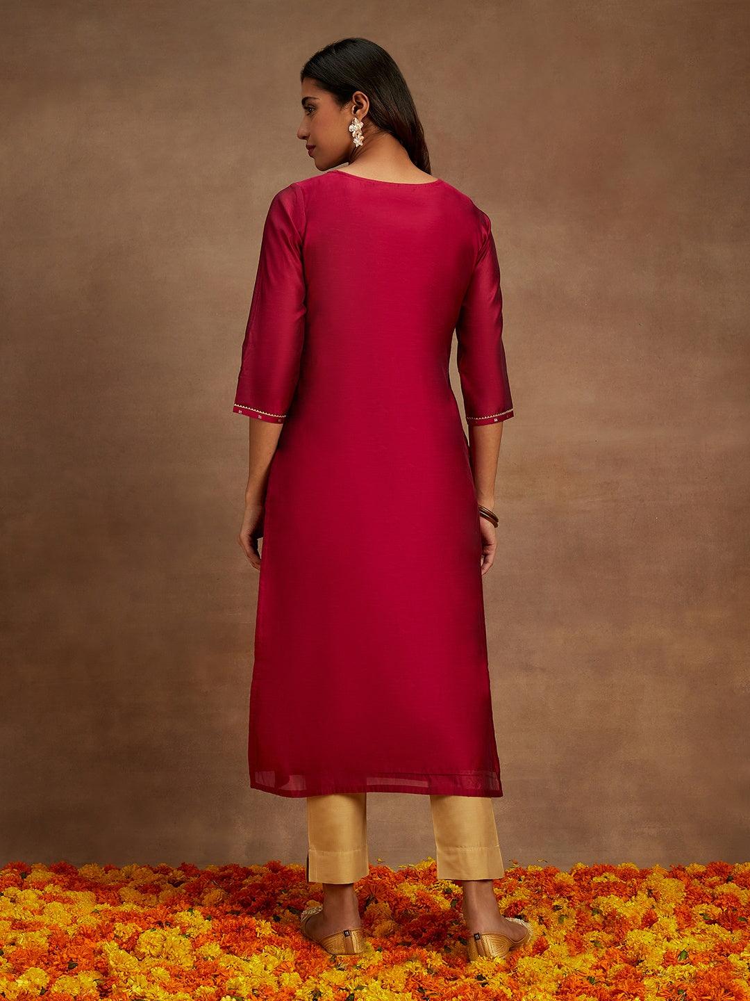 Fuchsia Chanderi Silk Woven Design Kurta