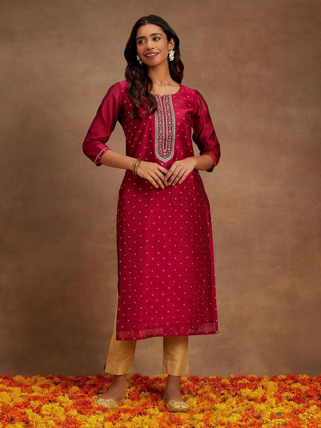 Fuchsia Chanderi Silk Woven Design Kurta