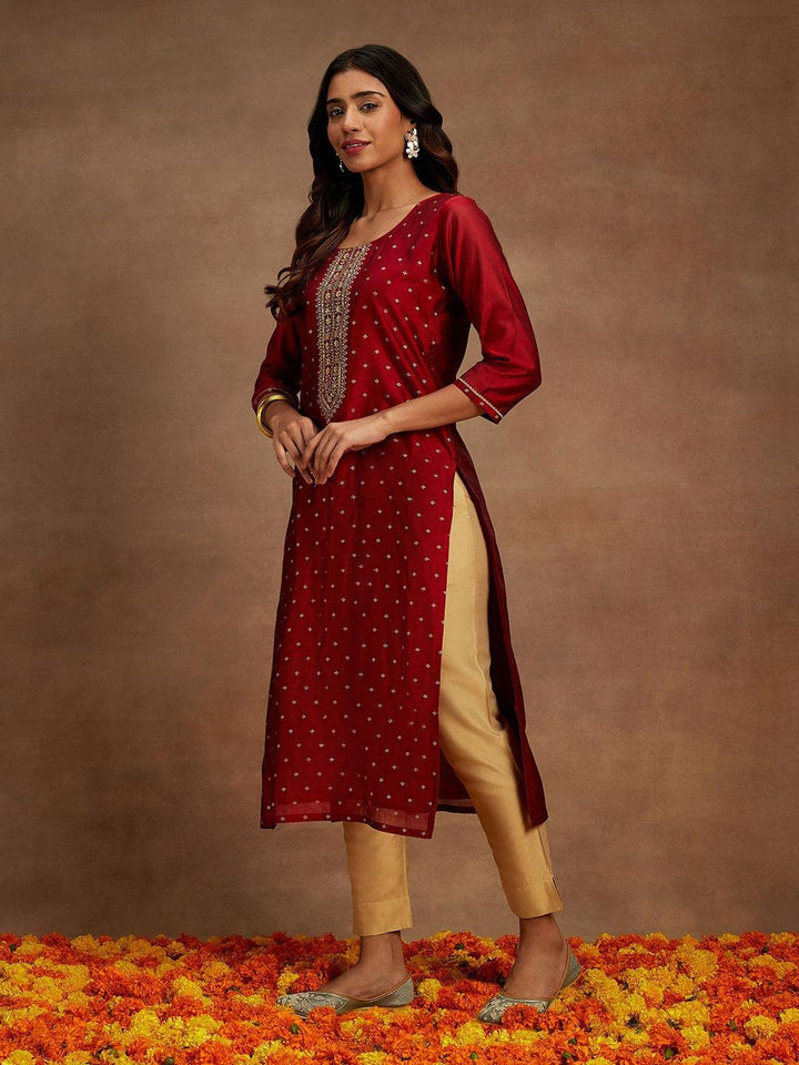 Maroon Chanderi Silk Woven Design Kurta - ShopLibas